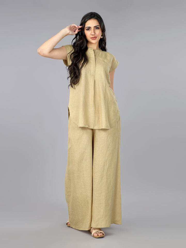 Gothilo Biscoff Linen Top & Palazzo Set