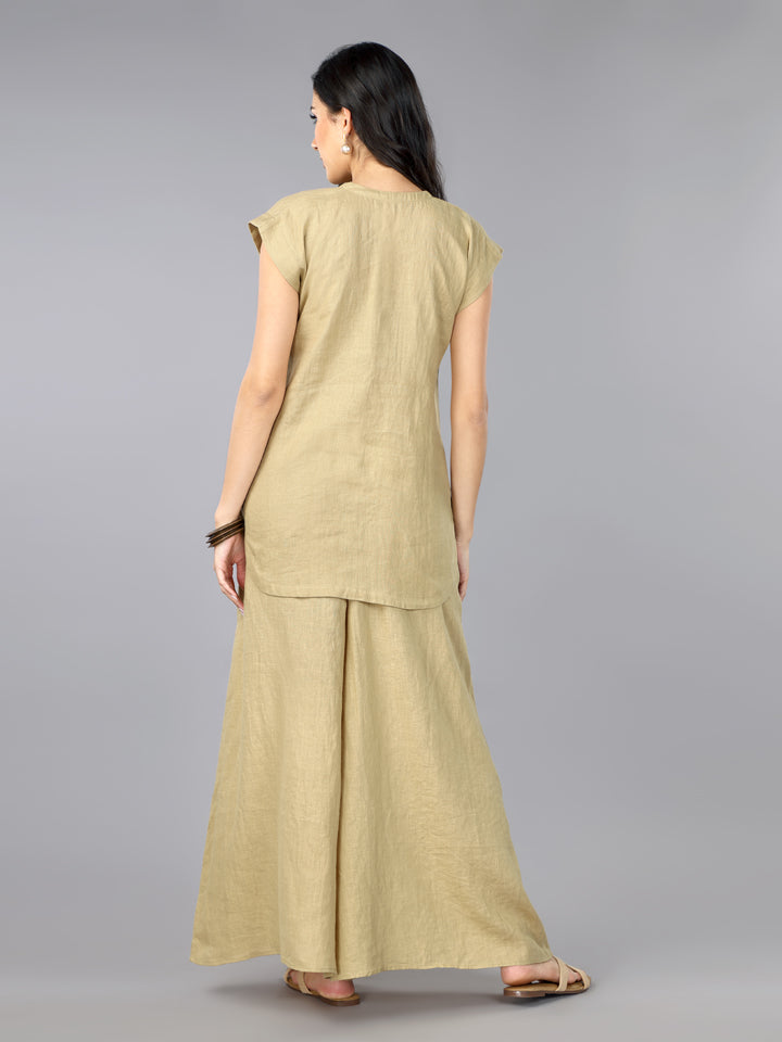 Gothilo Biscoff Linen Top & Palazzo Set