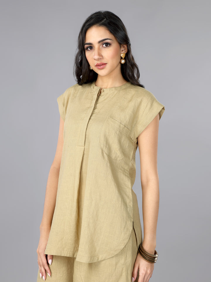 Gothilo Biscoff Linen Top & Palazzo Set