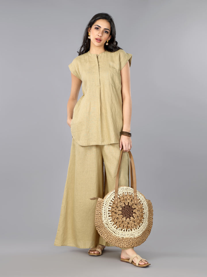 Gothilo Biscoff Linen Top & Palazzo Set
