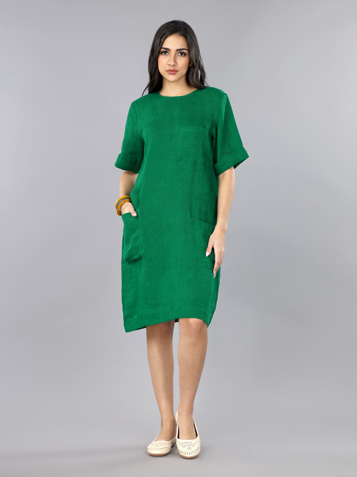 Gothilo Imperial Green Linen Pocket Dress