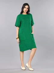 Gothilo Imperial Green Linen Pocket Dress