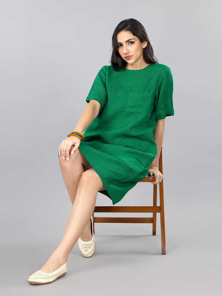 Gothilo Imperial Green Linen Pocket Dress