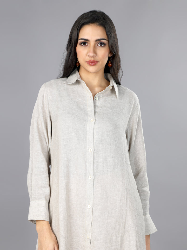 Gothilo Natural Linen Shirt Style Kurta and Palazzo Set