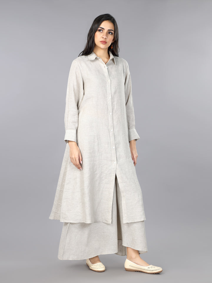 Gothilo Natural Linen Shirt Style Kurta and Palazzo Set