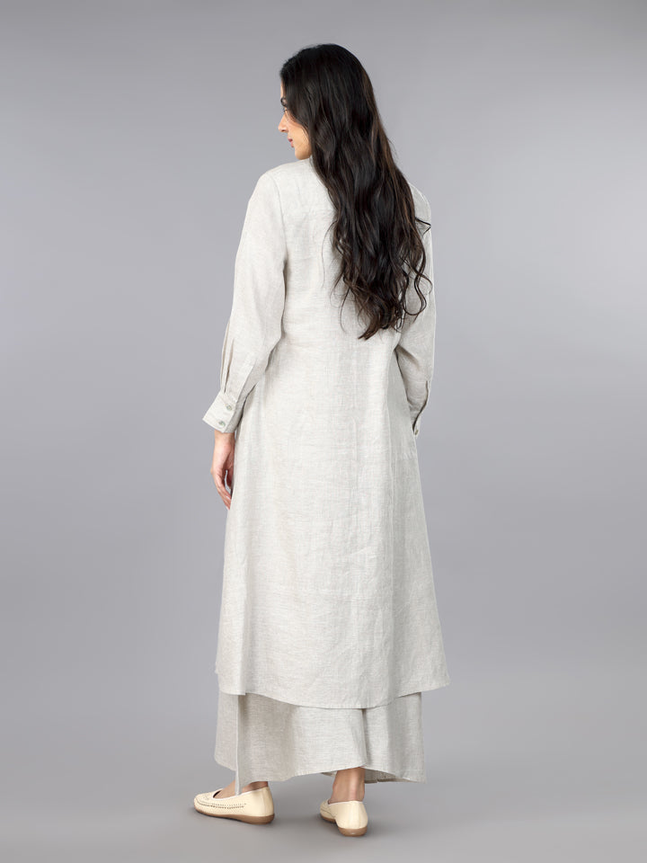 Gothilo Natural Linen Shirt Style Kurta and Palazzo Set