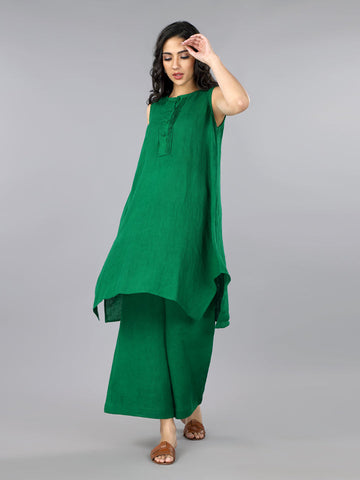 Gothilo Imperial Green Linen Kurta Set