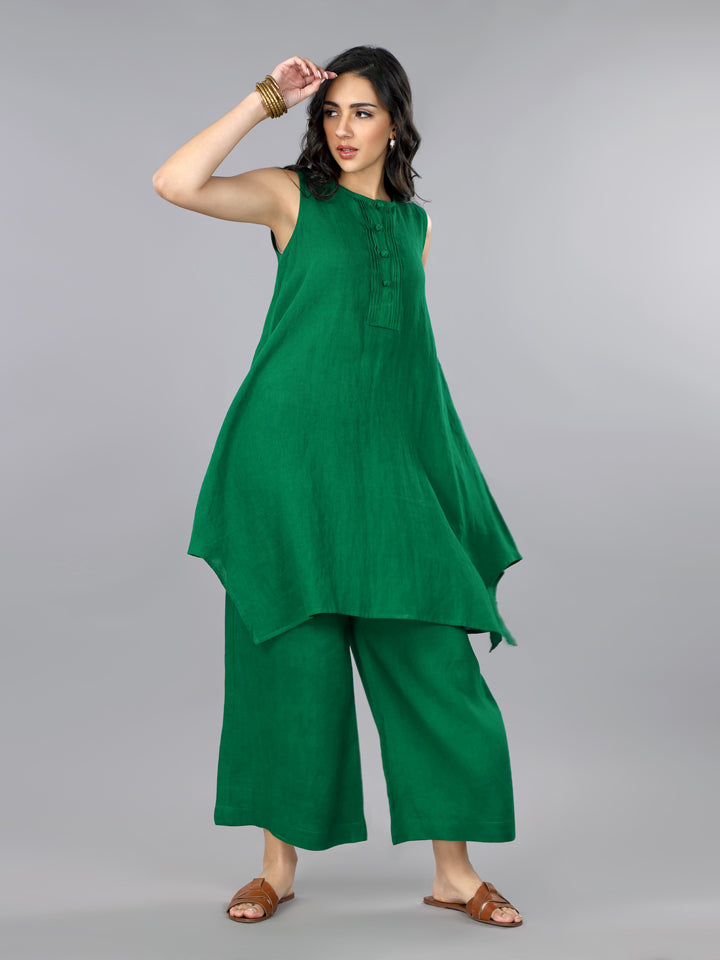 Gothilo Imperial Green Linen Kurta Set