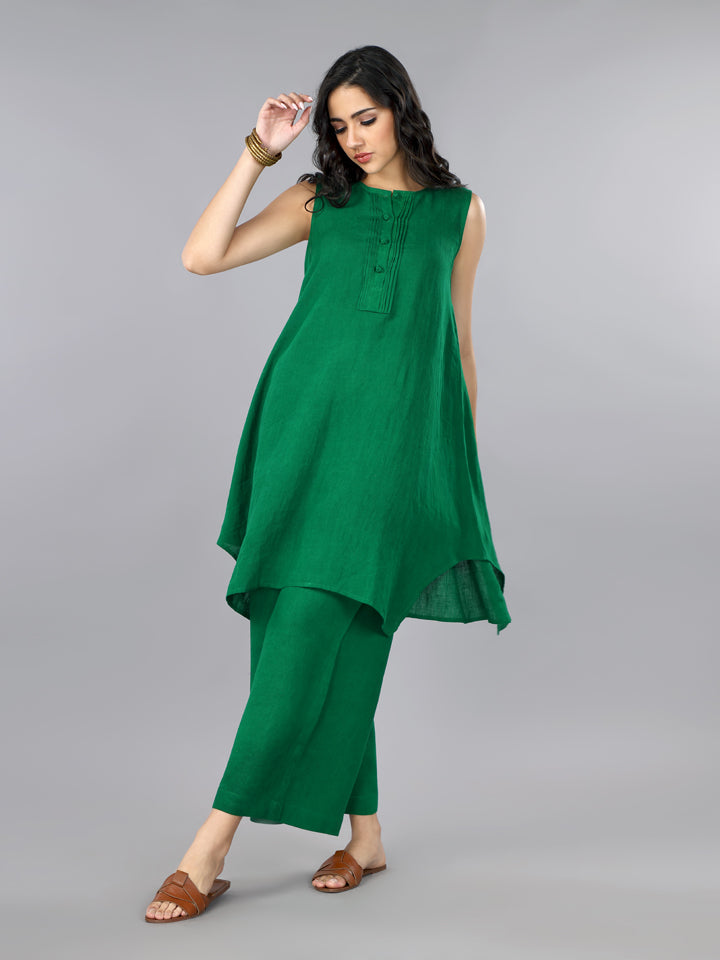Gothilo Imperial Green Linen Kurta Set
