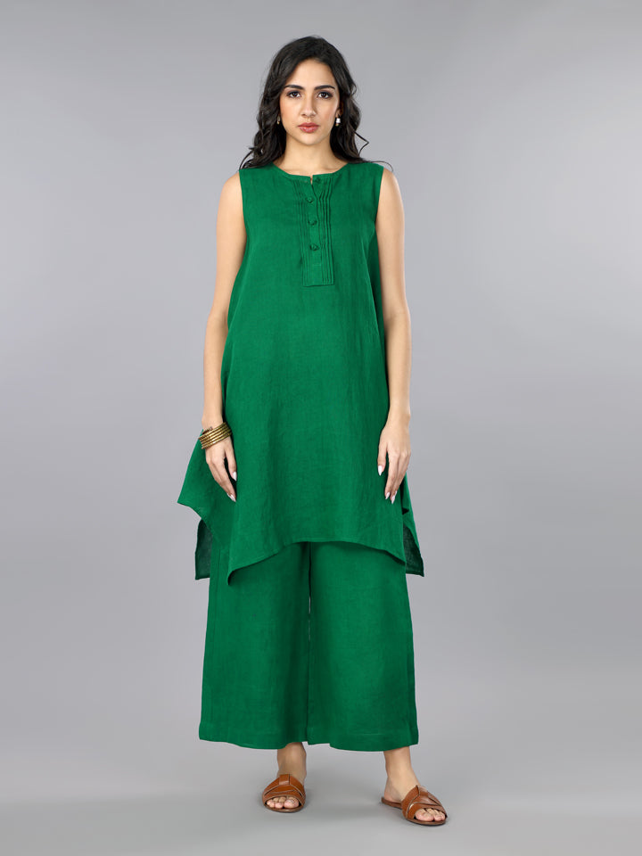 Gothilo Imperial Green Linen Kurta Set
