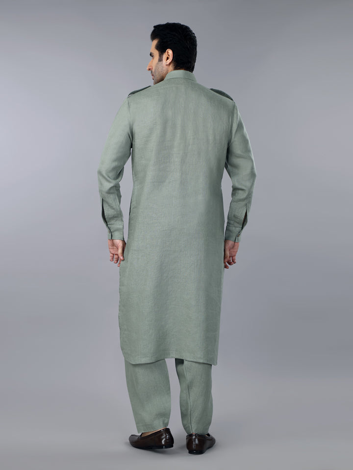 Gothilo Sage Green Linen Pathani Suit