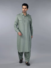Gothilo Sage Green Linen Pathani Suit