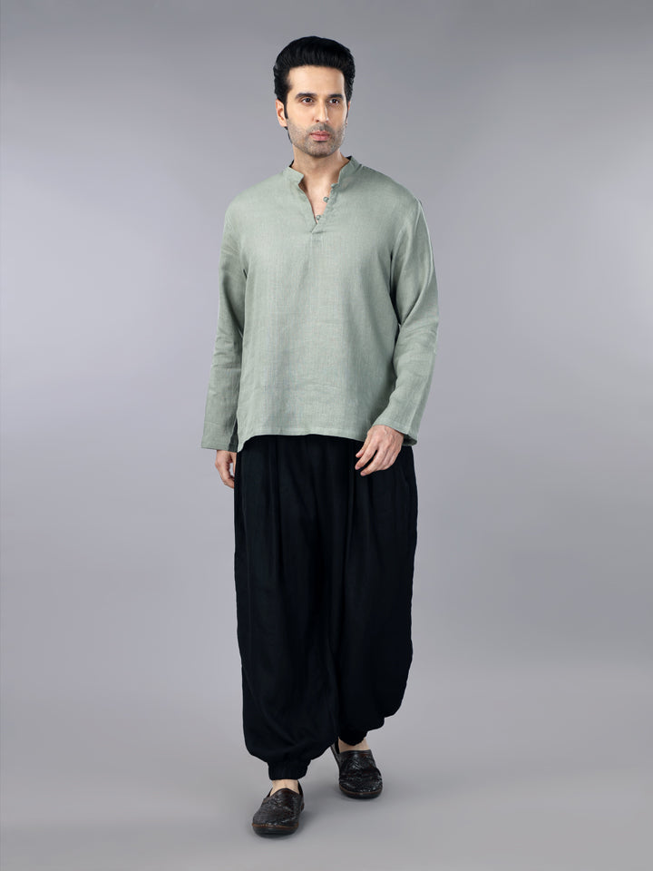 Gothilo Sage Green Linen Short Kurta Shirt