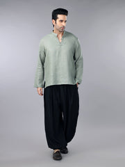 Gothilo Sage Green Linen Short Kurta & Balloon Pant Set