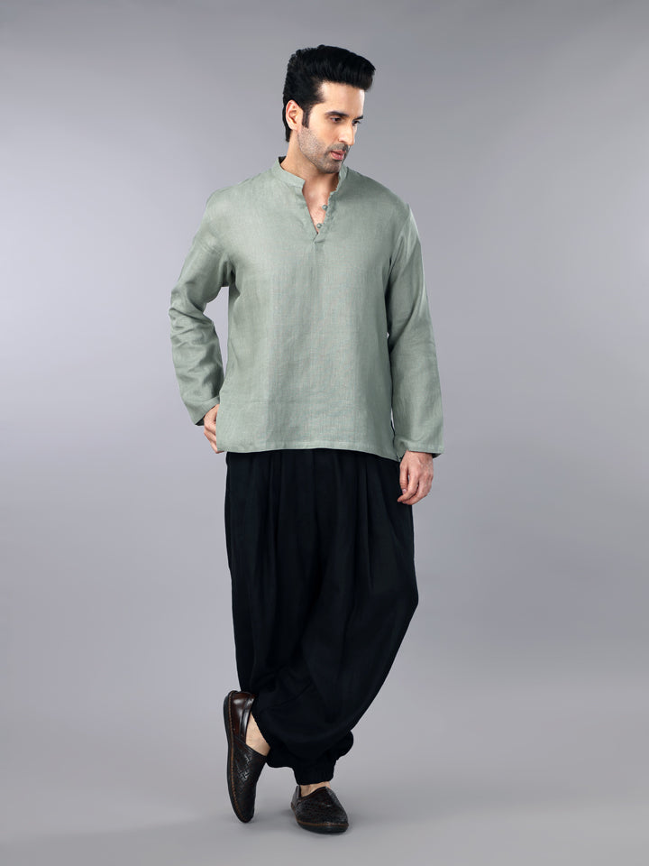 Gothilo Sage Green Linen Short Kurta & Balloon Pant Set