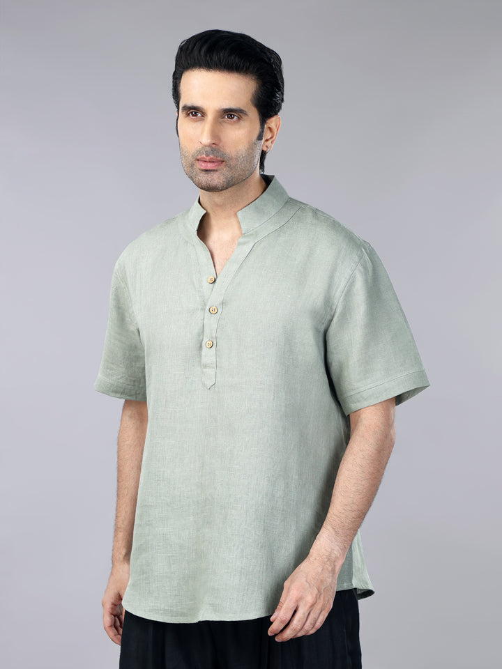 Gothilo Sage Green Linen Casual Short Sleeves Shirt