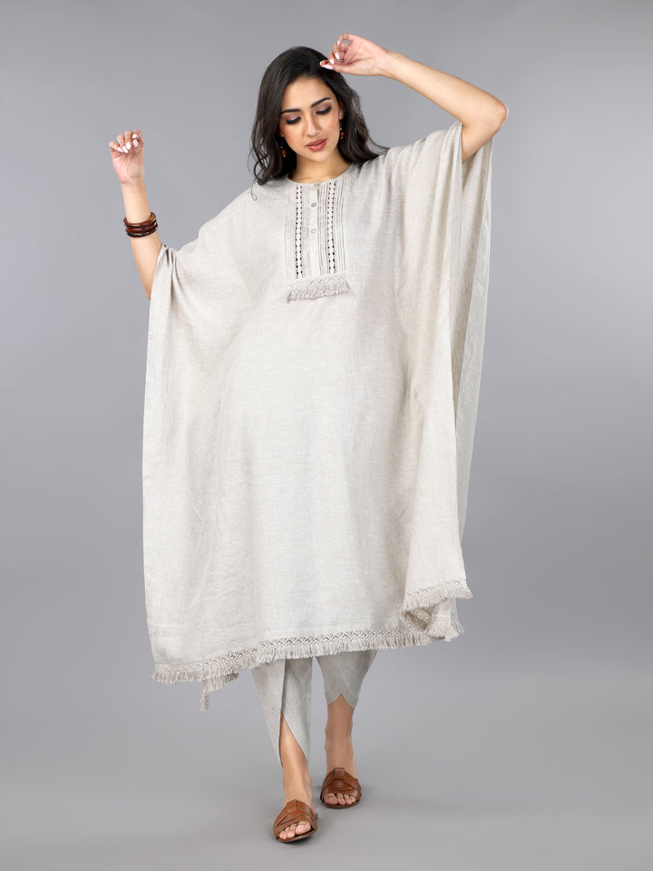 Gothilo Natural Linen Kaftan & Dhoti Pant Set