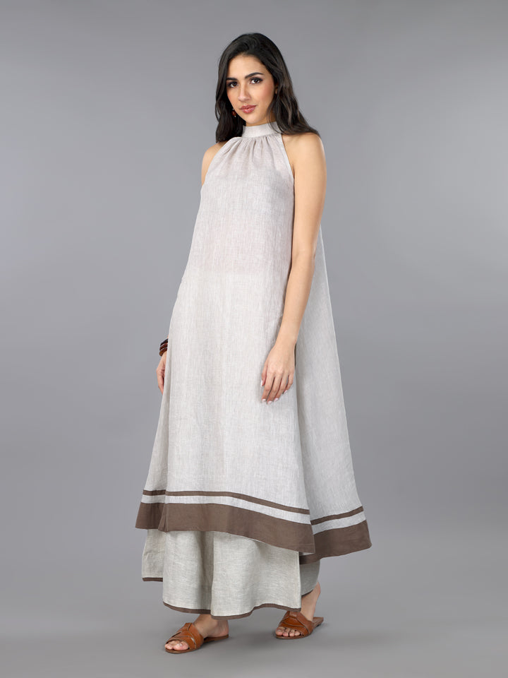Gothilo Natural Linen Flared Kurta & Palazzo Set