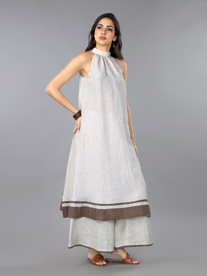 Gothilo Natural Linen Flared Kurta & Palazzo Set