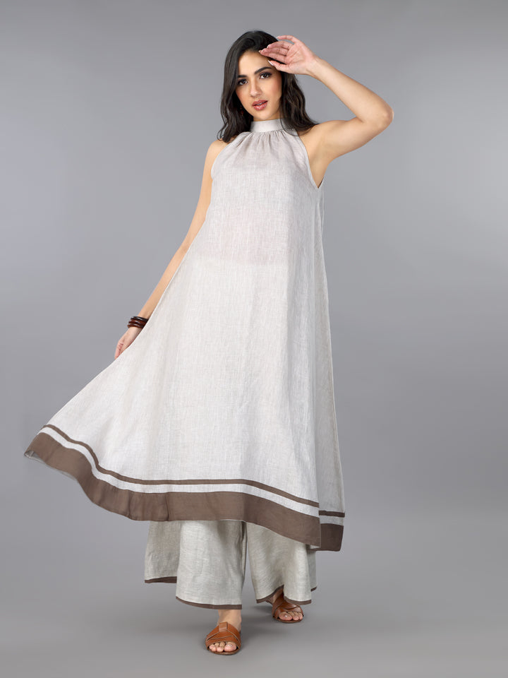Gothilo Natural Linen Flared Kurta & Palazzo Set