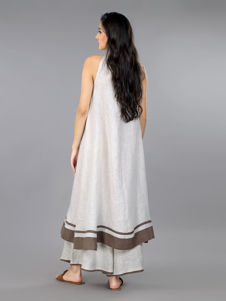 Gothilo Natural Linen Flared Kurta & Palazzo Set
