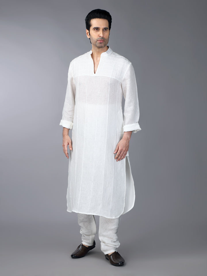 Gothilo Ivory Linen Pintucks Kurta Set