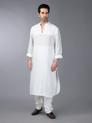 Gothilo Ivory Linen Pintucks Kurta Set