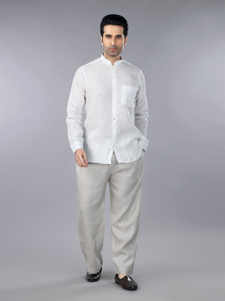 Gothilo Ivory Linen Band Collar Shirt