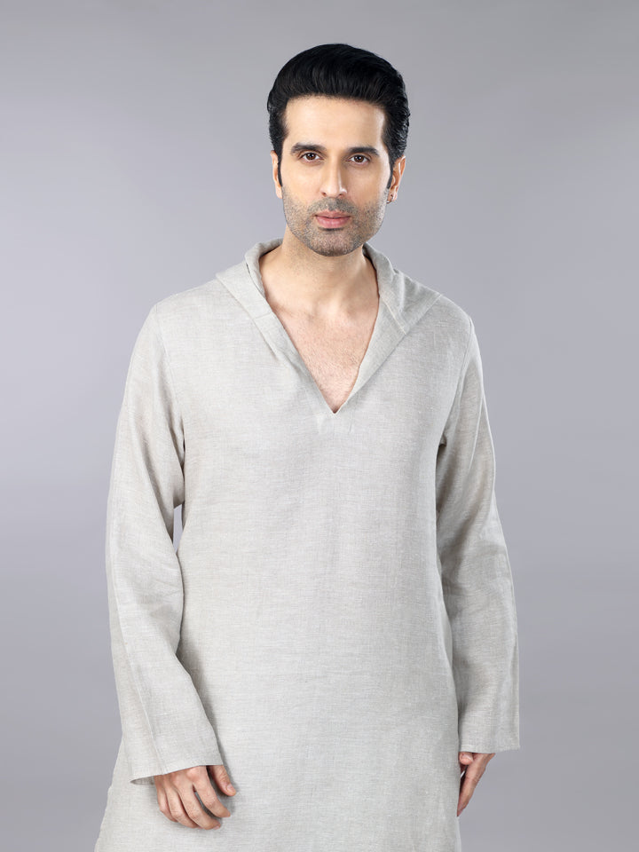 Gothilo Natural Linen Hoodie Kurta Set