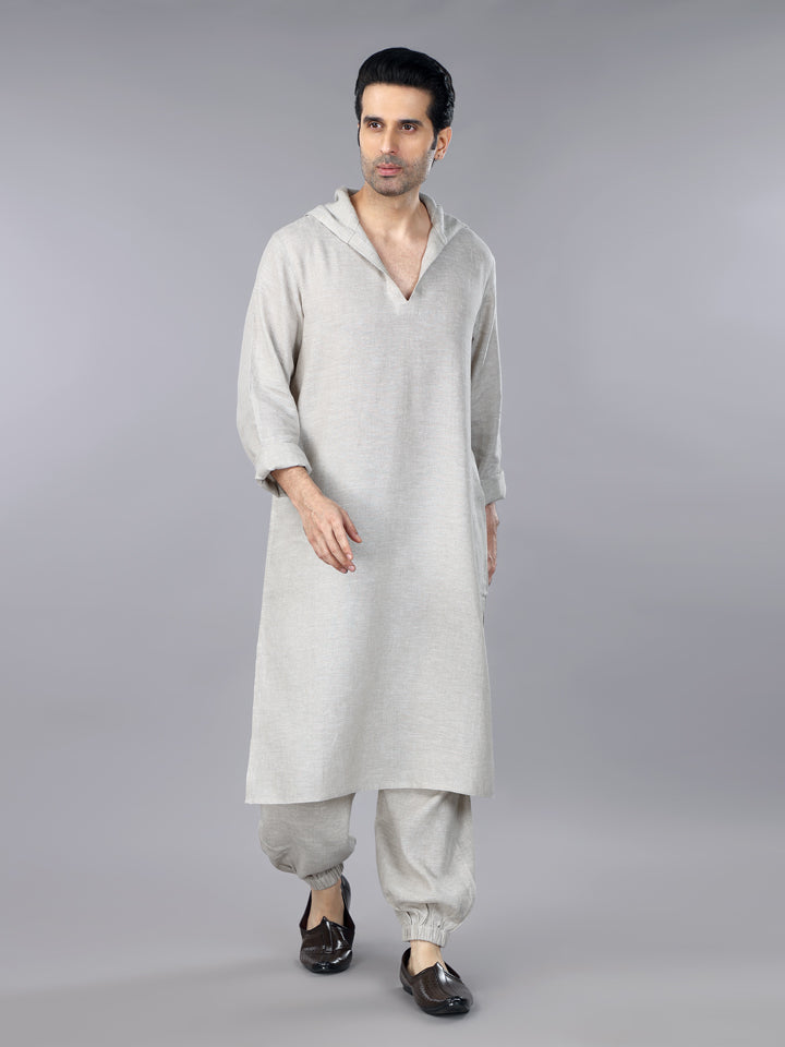 Gothilo Natural Linen Hoodie Kurta Set