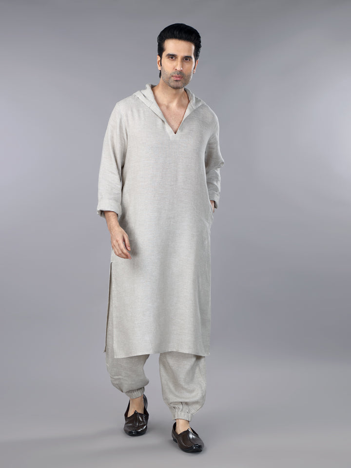 Gothilo Natural Linen Hoodie Kurta Set