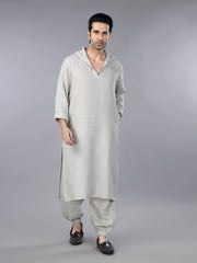Gothilo Natural Linen Hoodie Kurta Set