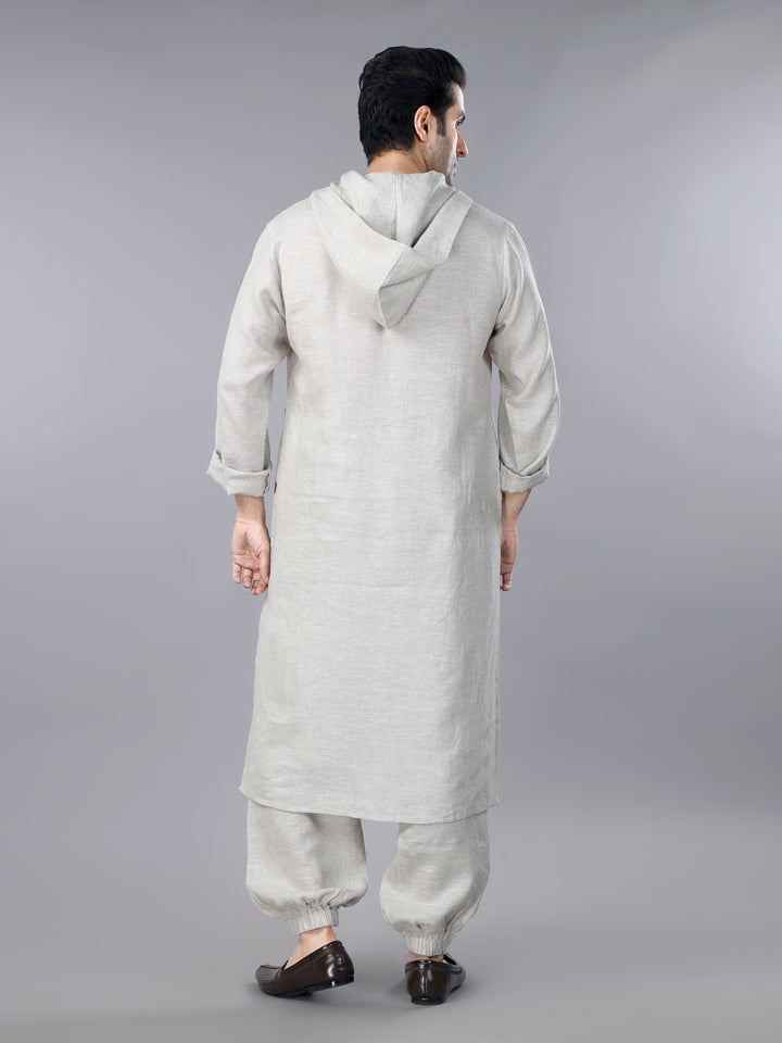 Gothilo Natural Linen Hoodie Kurta Set