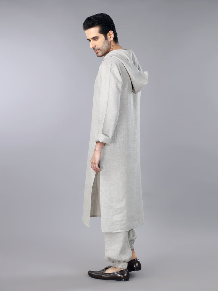 Gothilo Natural Linen Hoodie Kurta Set