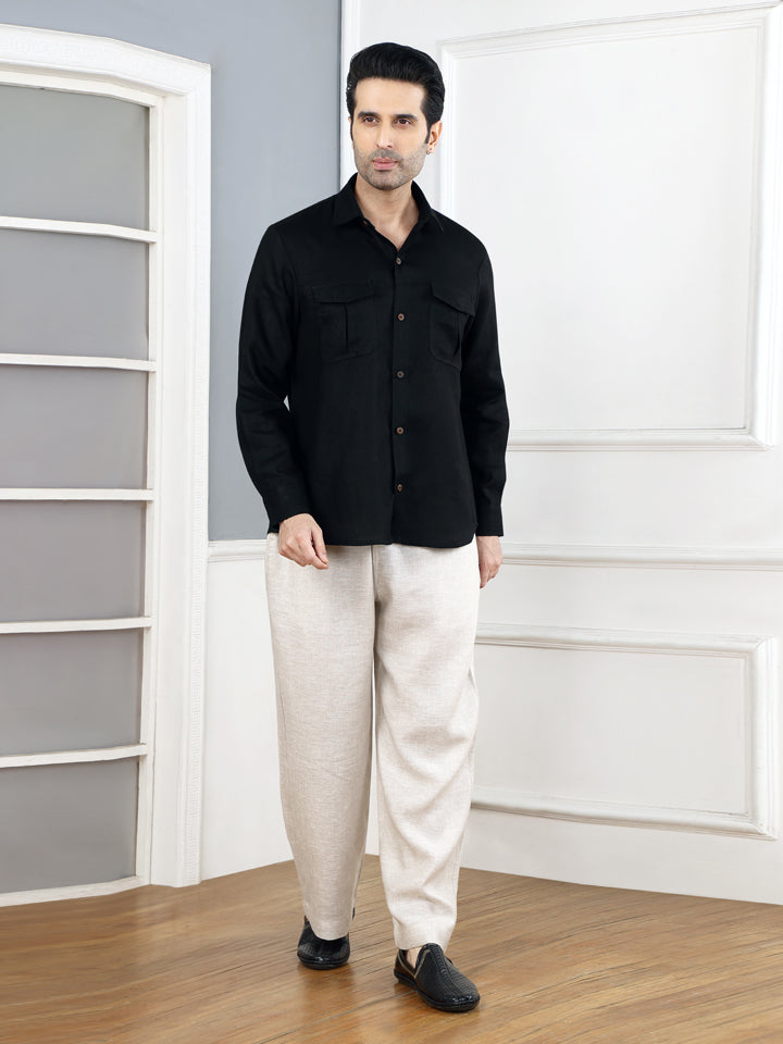 Gothilo Pitch Black Linen Shirt