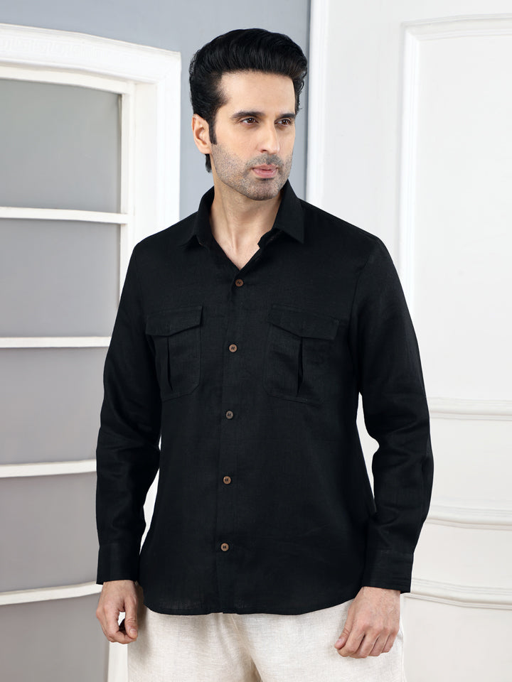 Gothilo Pitch Black Linen Shirt