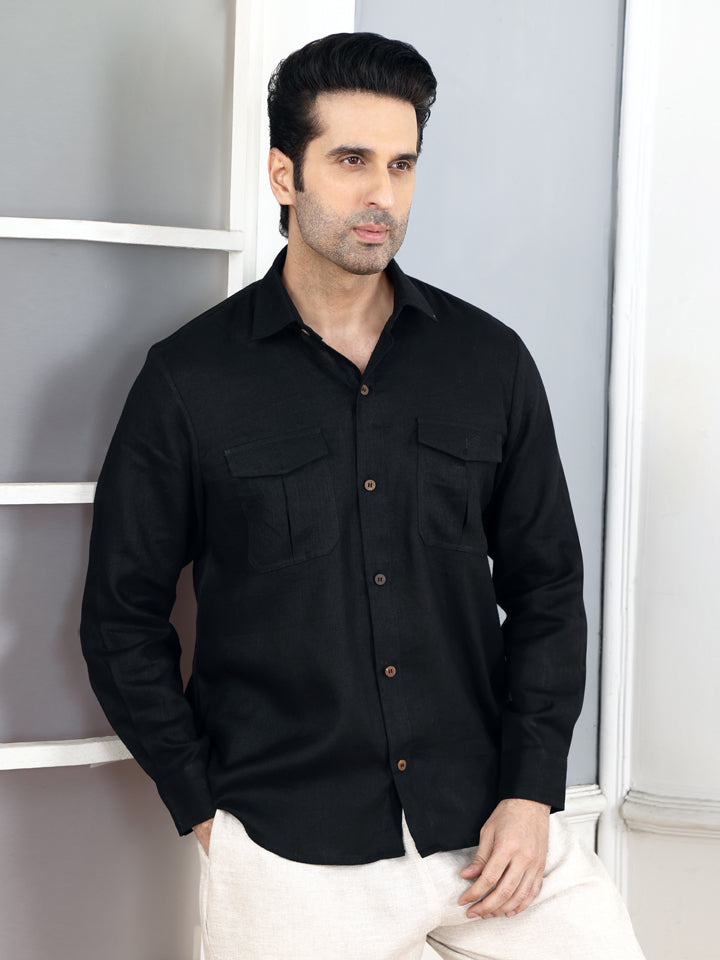 Gothilo Pitch Black Linen Shirt