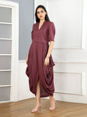 Gothilo Plum Linen Cowl Dress