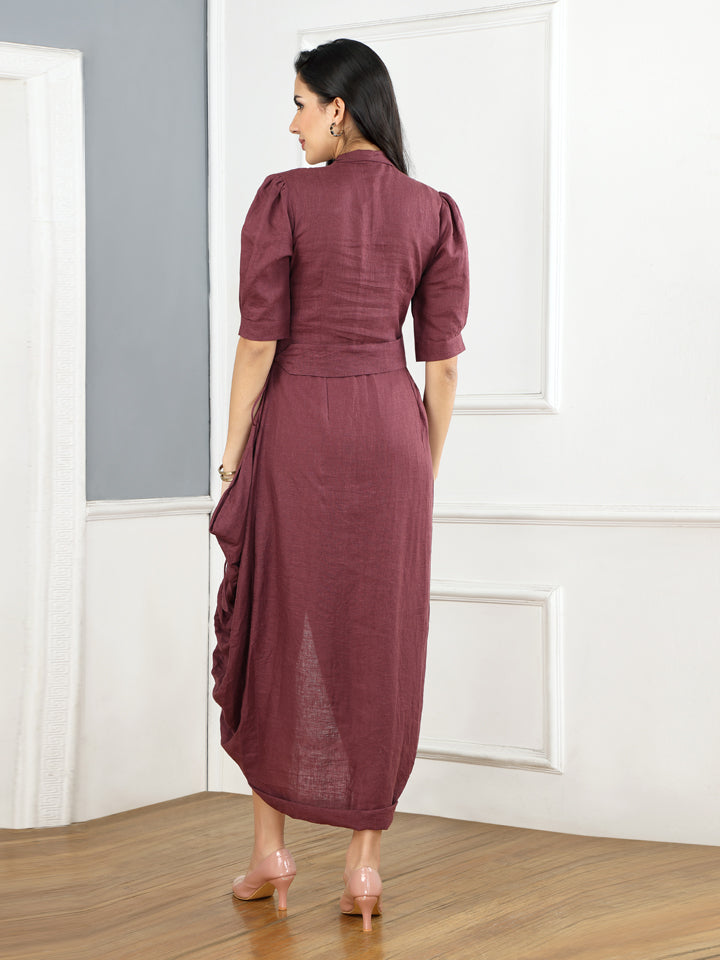 Gothilo Plum Linen Cowl Dress