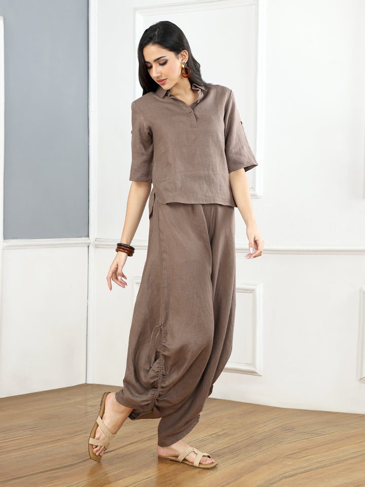 Gothilo Mocha Mousse Linen Top & Cowl Pants