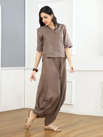 Gothilo Mocha Mousse Linen Top & Cowl Pants