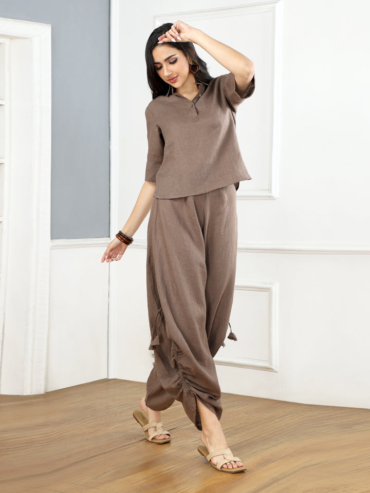 Gothilo Mocha Mousse Linen Top & Cowl Pants