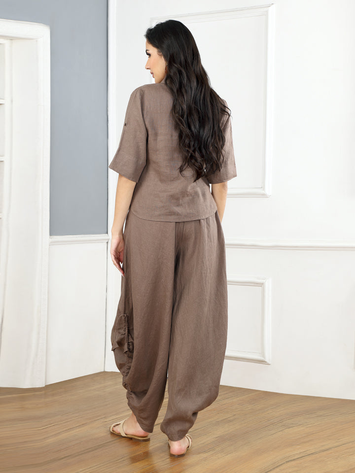 Gothilo Mocha Mousse Linen Top & Cowl Pants