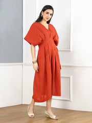 Gothilo Burnt Orange Linen Puff Dress