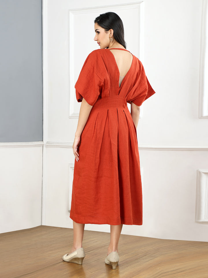 Gothilo Burnt Orange Linen Puff Dress