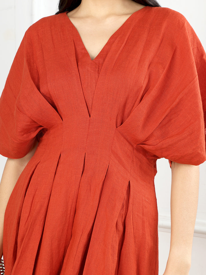 Gothilo Burnt Orange Linen Puff Dress