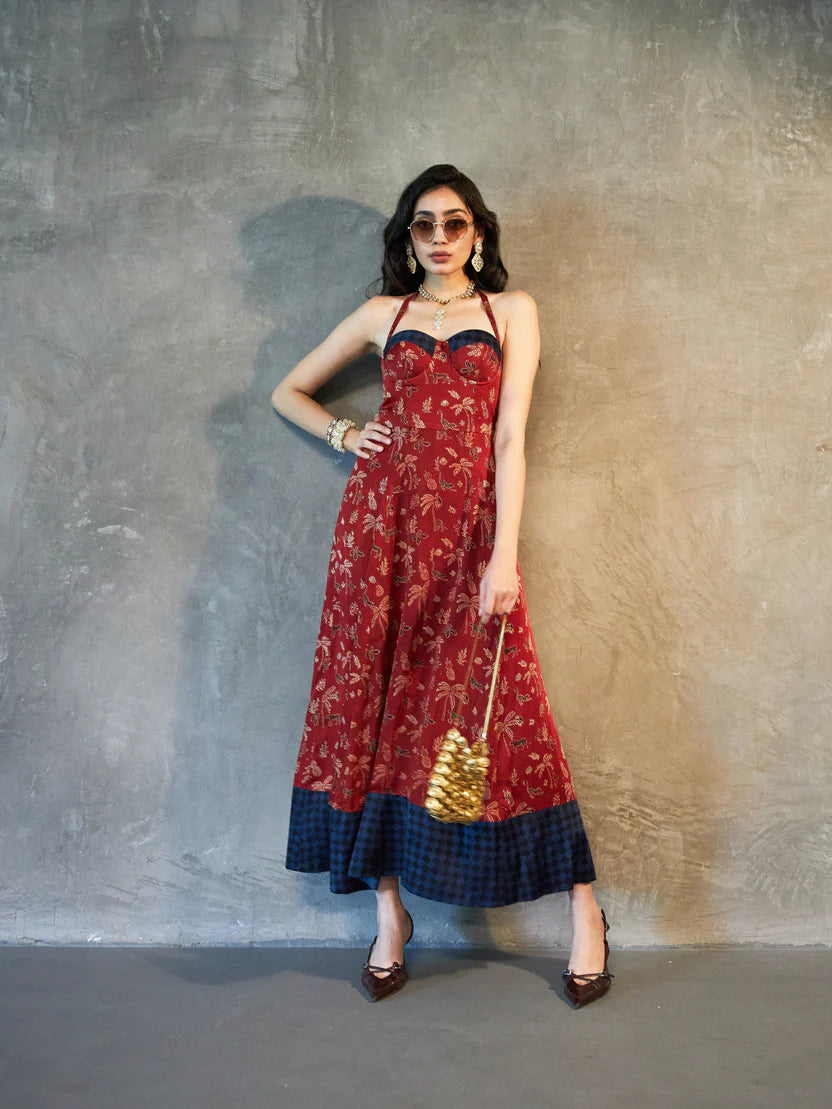 Anushé Pirani Parade Flare Dress | Ajrakh Print Modal | Rosewood, Women's