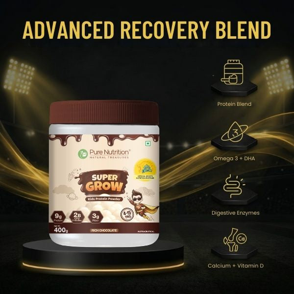 Pure Nutrition Super Grow Kids Protein Powder | Chocolate Flavour | With Vitamins, Minerals & Probiotics