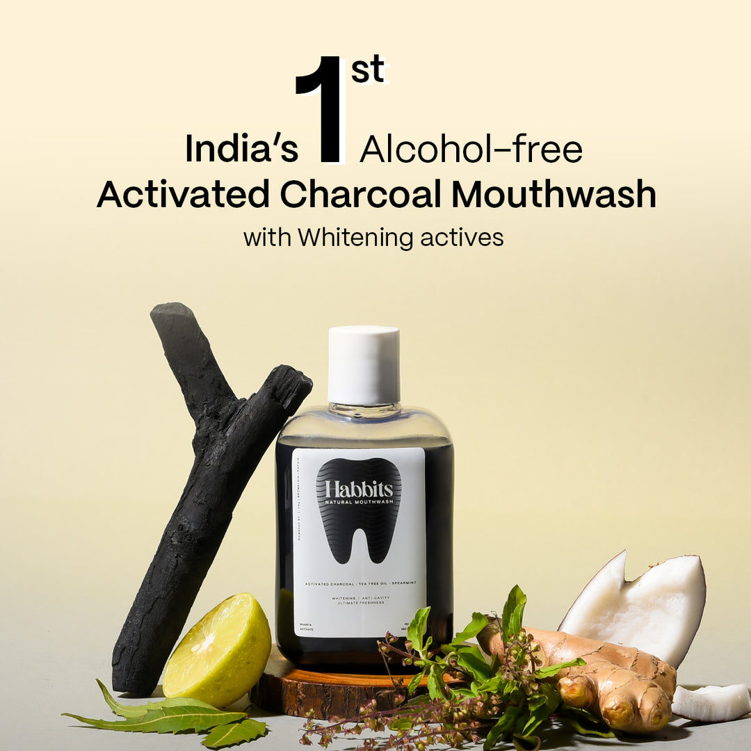 Habbits Oral Care Bundle | Charcoal Toothpaste (100g) + Charcoal Mouthwash (250ml) + 2 Biodegradable Toothbrushes | Natural Whitening | Vegan | SLS-Free | Tea Tree & Spearmint | Fights Plaque & Bad Breath