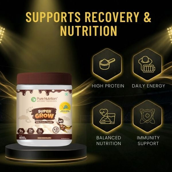 Pure Nutrition Super Grow Kids Protein Powder | Chocolate Flavour | With Vitamins, Minerals & Probiotics